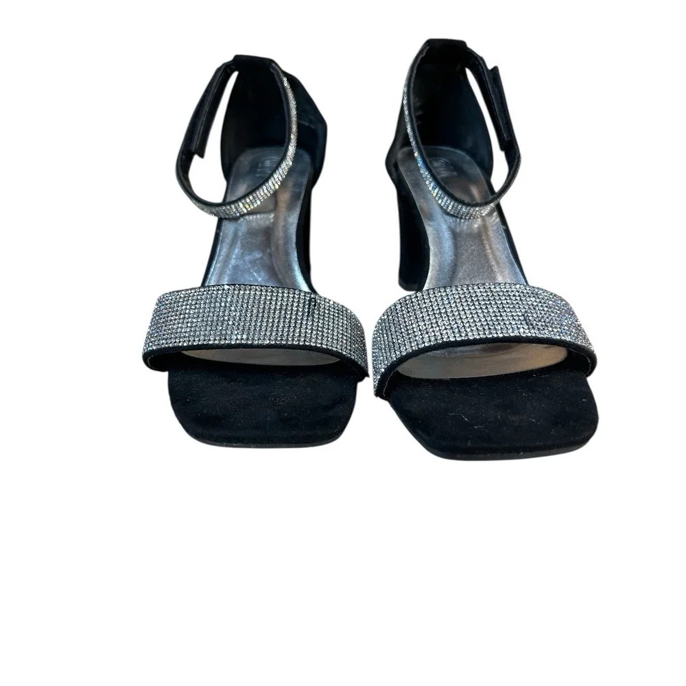 Chelsea‎ Moreland Black Rhinestone Heels Size 9M Strappy Dress Shoes Elegant
